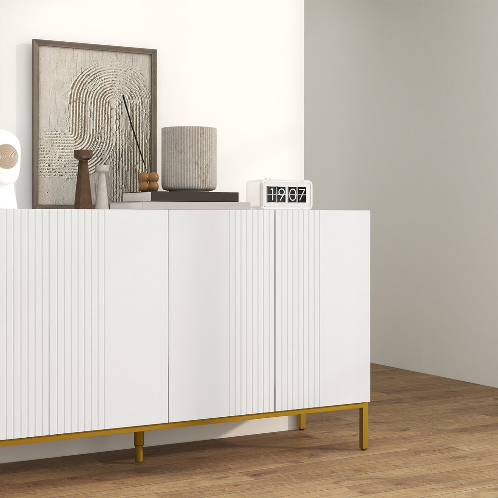 HOMCOM Modern 4-Door Sideboard with Soft Closing and Adjustable Shelves, 140x40x75cm, White and Gold - Borgè