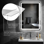 Bathroom Mirror with Touch Switch, 3-Temperature LED Light and Anti-Fog, 70x100cm