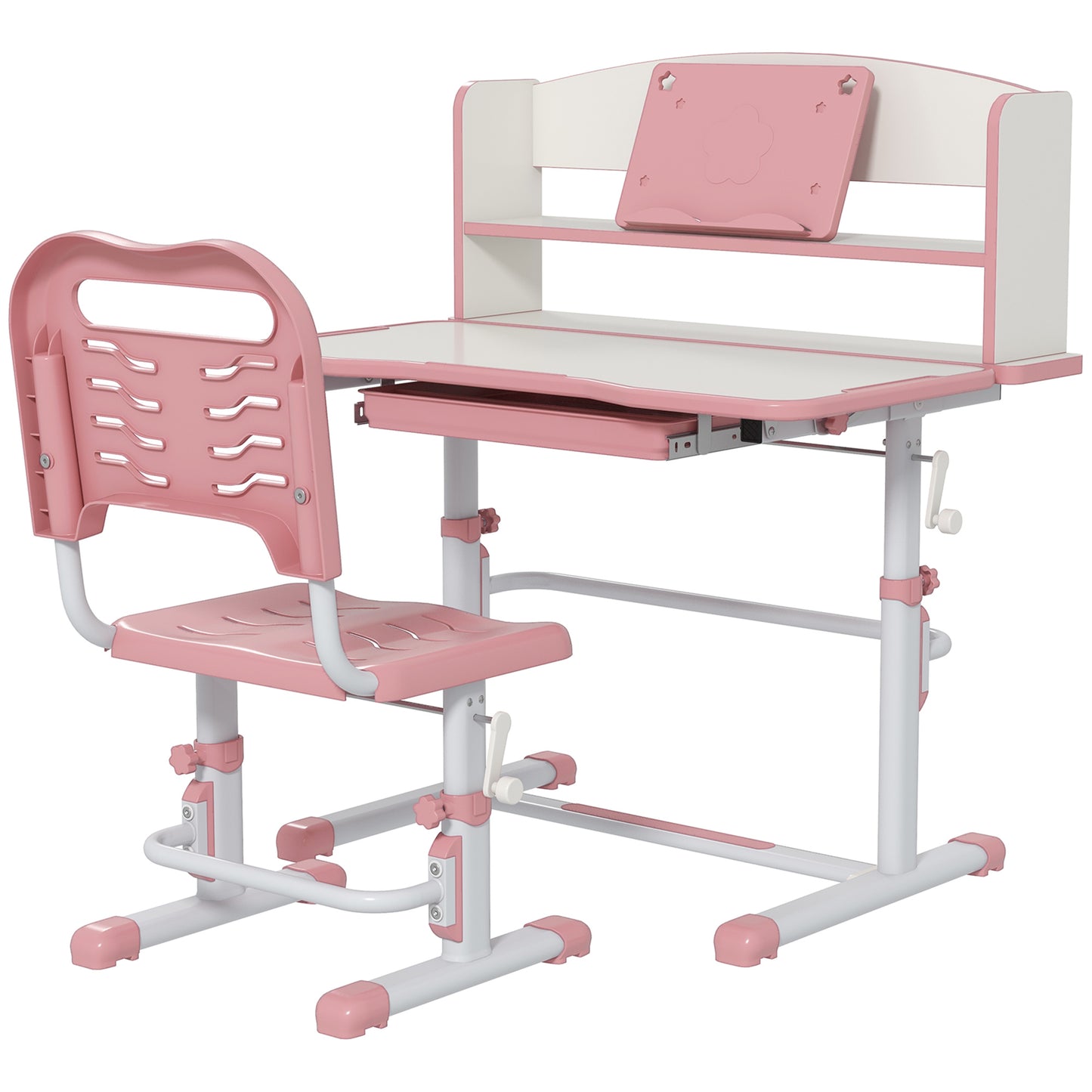 Zonekiz set for children's desk with height adjustable chair and tilting plan, age 6-12 years, pink - Borgè