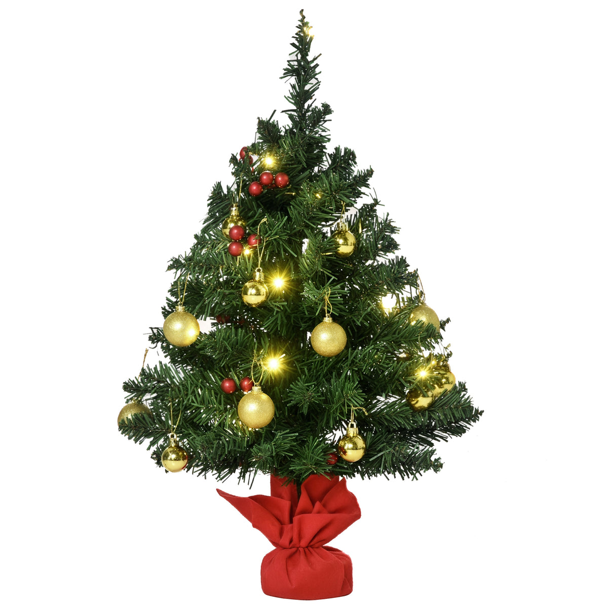 HOMCOM Small Christmas Tree 60cm with 15 LED Lights and Decorations