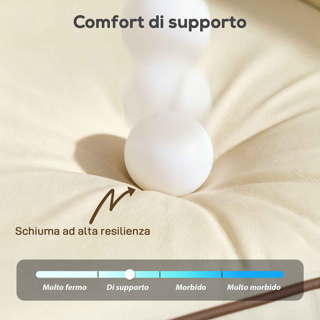 HOMCOM 3-Seater Faux Leather Sofa with Thick Padding, Side Pocket and 2 Cushions, 190x83x90 cm, Beige