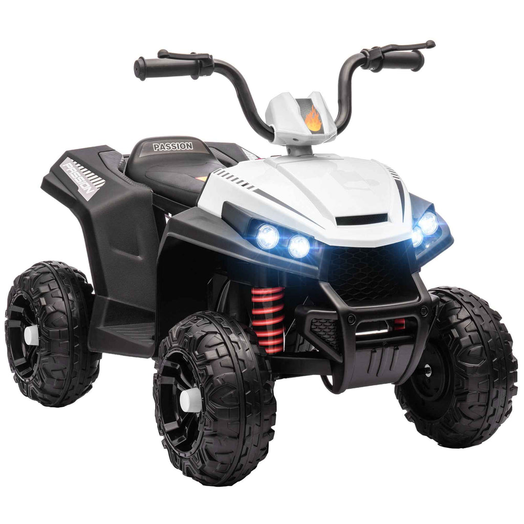 AIYAPLAY 12V Electric Quad Bike for Kids with 2 Motors, Suspension, LED Headlights, MP3, 37-60 Months, Indoor/Outdoor, White