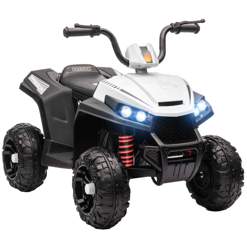 AIYAPLAY 12V Electric Quad Bike for Kids with 2 Motors, Suspension, LED Headlights, MP3, 37-60 Months, Indoor/Outdoor, White