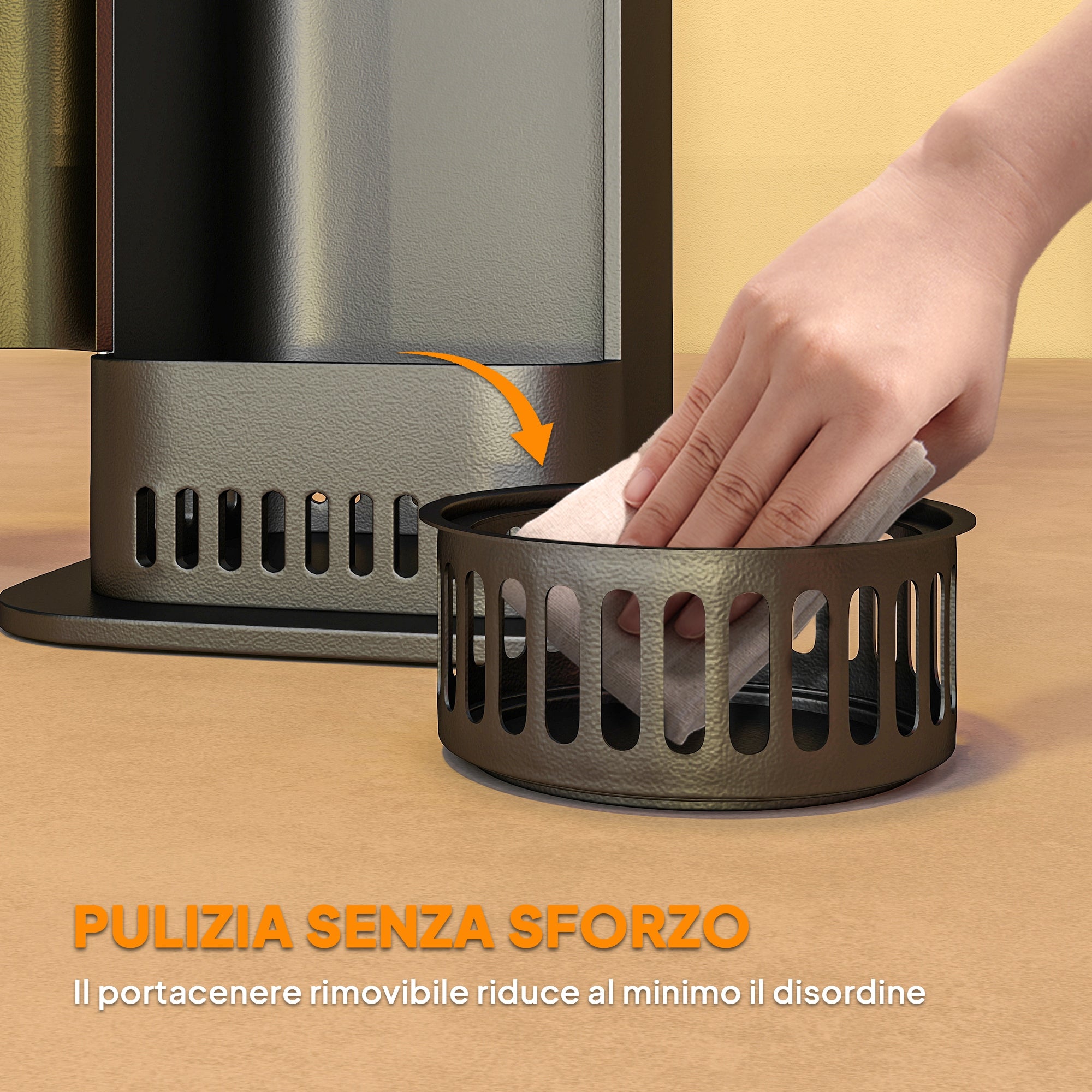 Outdoor Pellet Stove, 6.86 kW, Non-Slip Base, Glass Tube, and Metal Mesh, Black
