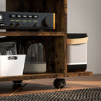 Modern TV Stand with Shelves, Swivel Wheels and Brakes, 80x40x40 cm, Rustic Brown