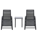 Outsunny Set 2 sun loungers and table with a shelf, in breathable fabric and metal, 59x169x66 cm, black - Borgè