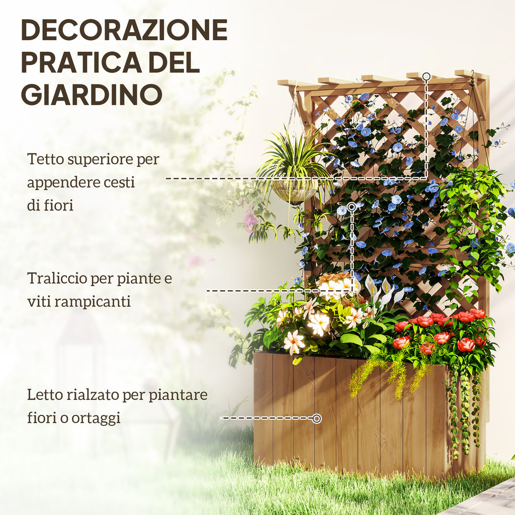 Raised Garden Bed with Trellis for Climbing Plants and Upper Pergola, 64x33x122 cm, Wood