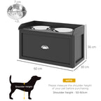 Stainless Steel and Wood Raised Dog Bowls with Drawer, 60x30x36cm, Black