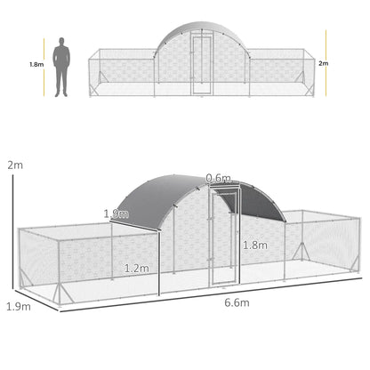 Garden Chicken Coop for 12-14 Chickens in Galvanized Steel and PE with Roof and Lock, 660x190x195 cm