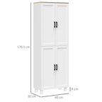 Wooden Kitchen Pantry Cabinet with 5 Adjustable Shelves and 4 Doors, 60x30x170.5 cm, White and Wood Color