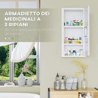 kleankin 3-Tier Medicine Cabinet with Magnetic Door, Steel, 30x12x60 cm, White - Borgè