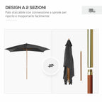 2x3m Wooden and Bamboo Garden Umbrella with 8 Ribs and Polyester Cover, Dark Grey