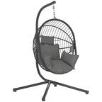 Outsunny Hanging Egg Chair with Padded Cushion and Folding Basket, 120x106x188 cm, Grey