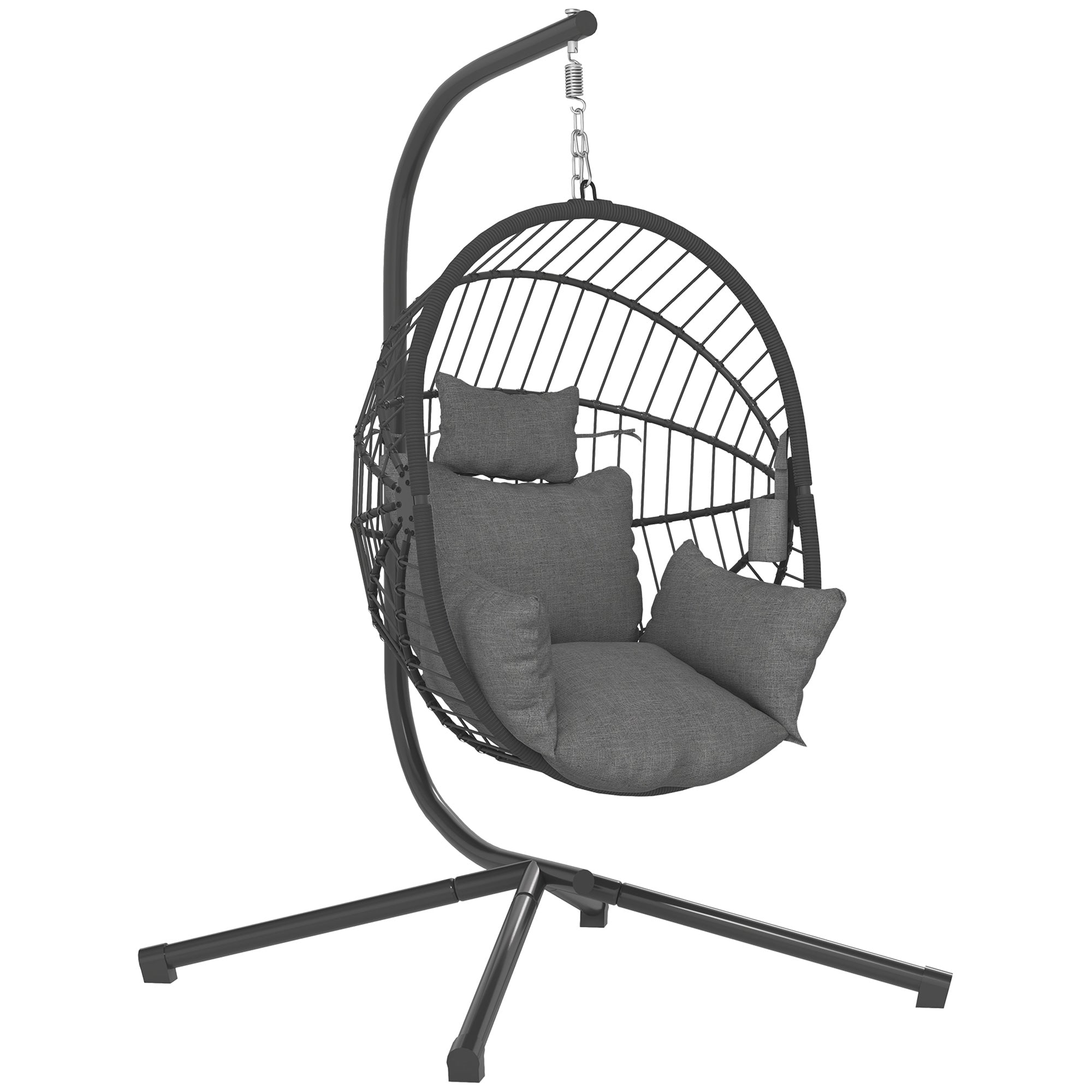 Outsunny Hanging Egg Chair with Padded Cushion and Folding Basket, 120x106x188 cm, Grey