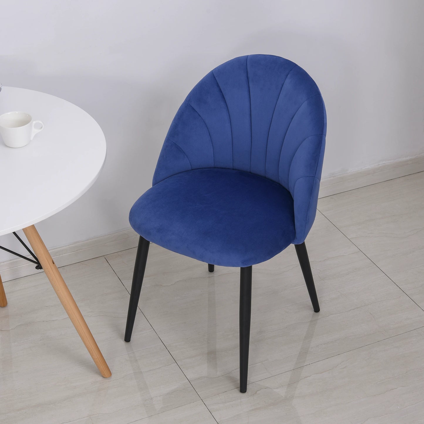 Set of 2 Nordic and Ergonomic Dining Chairs, Metal and Blue Velvet Kitchen and Living Room Chairs, 52x54x79 cm