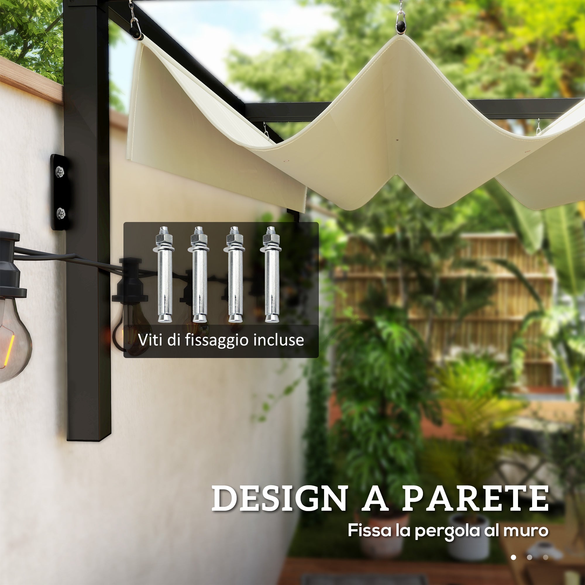 Outsunny Pergola Gazebo 3x2 m with Retractable Canopy and Drainage Holes in Steel and Polyester, Cream