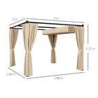 Outsunny garden pergola with retractable roof and curtains, metal and polyester, 300x300x227 cm, beige - Borgè