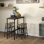 5-Piece Table and Chair Set with 4 Stools with Footrest and Rectangular Table, Black and Brown