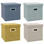 Set of 4 Fabric Closet Storage Boxes with Lids and Foldable 30x30x29cm, Blue, Cream, Green and Light Grey