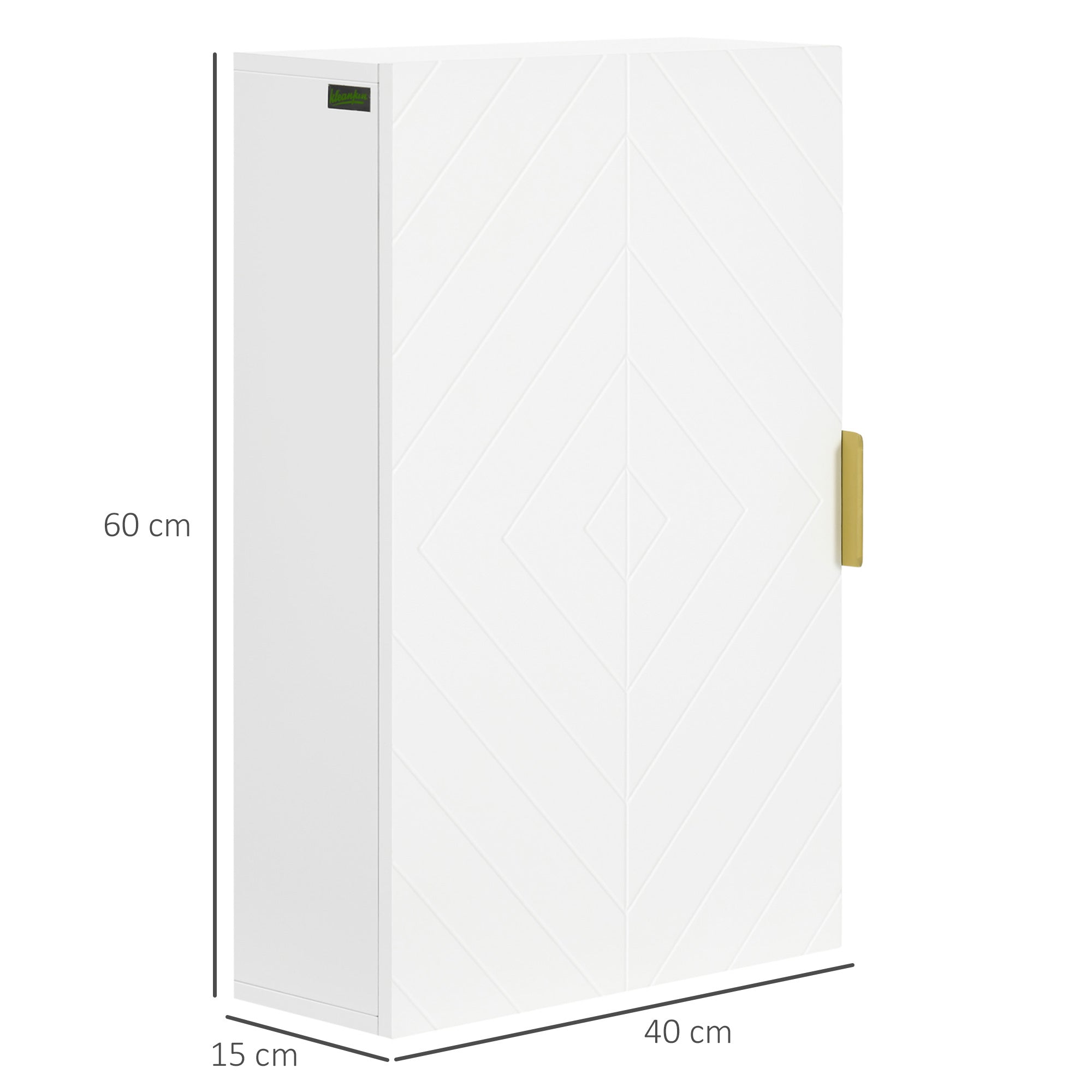 Wall-Mounted Bathroom Cabinet with Decorated Door, Gold Handle and Adjustable Shelves, 40x15x60 cm, White