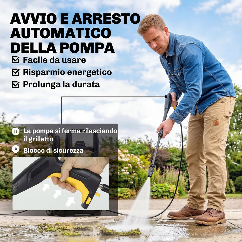 Outsunny 1600W Portable Electric Pressure Washer with Adjustable Nozzle and Wheels, Yellow