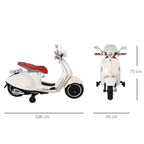 Homcom electric motorcycle for children with official Vespa, 2 wheel, lights and sounds, 108x49x75 cm, white - Borgè