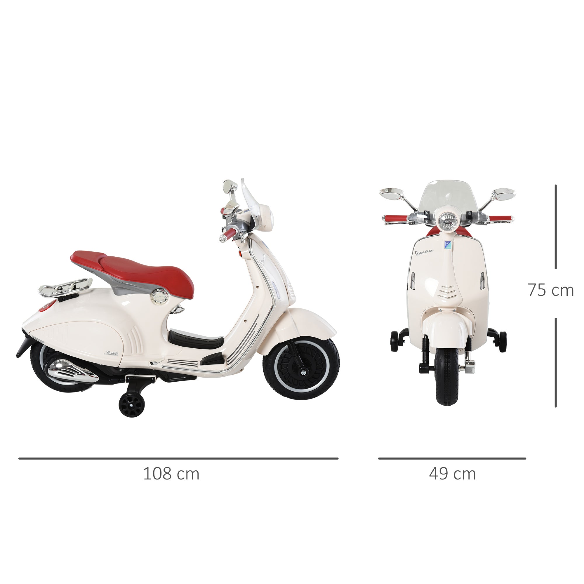 Homcom electric motorcycle for children with official Vespa, 2 wheel, lights and sounds, 108x49x75 cm, white - Borgè