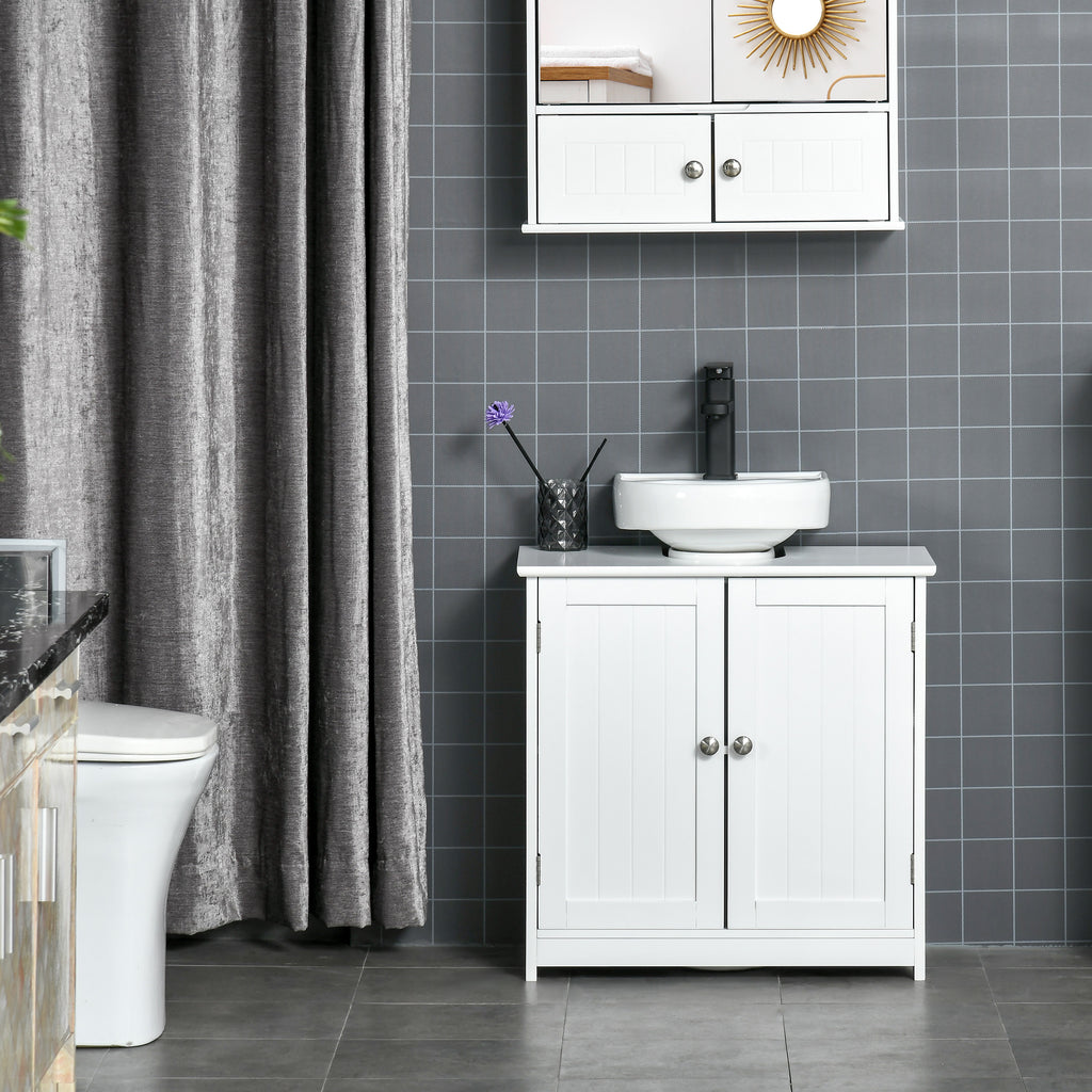 2-Door Vanity Unit with Adjustable Shelf and U-Cut, 60x30x60 cm, White