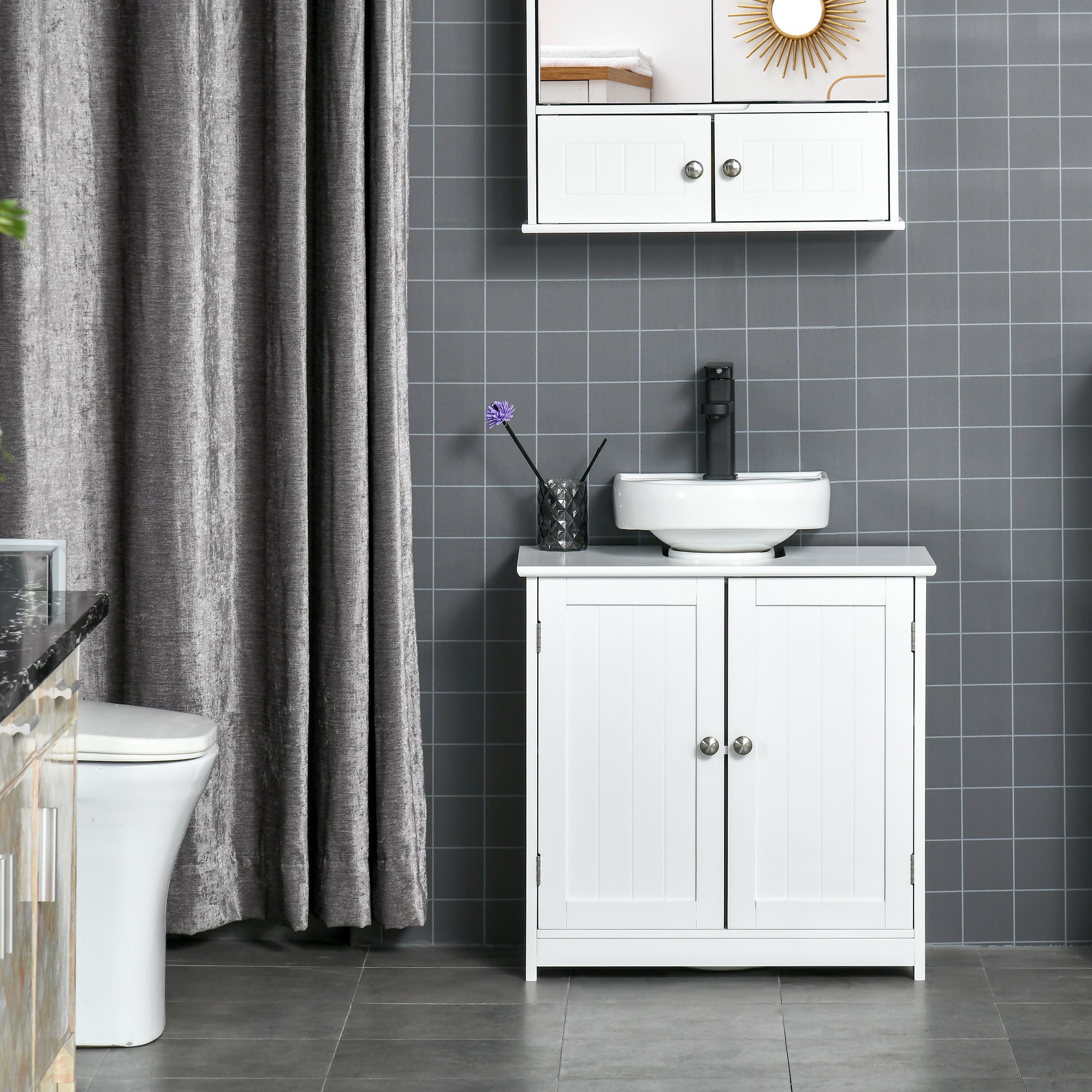 2-Door Vanity Unit with Adjustable Shelf and U-Cut, 60x30x60 cm, White