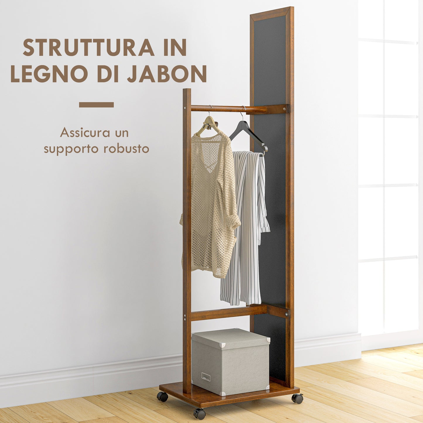 Bedroom and Hallway Mirror with Lower Shelf and Rail, in Wood and Glass, 35.5x49.5x167.8 cm