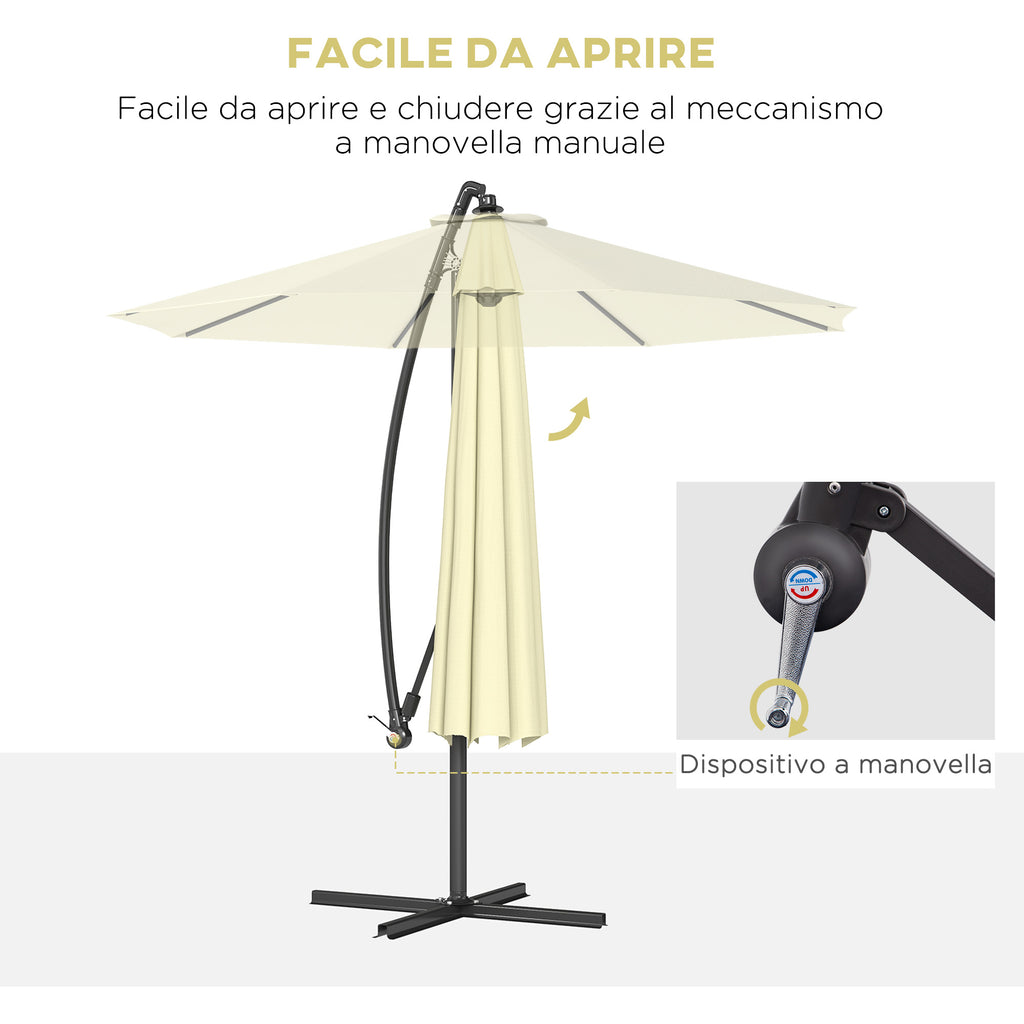 Outsunny 3x2.5m Garden Umbrella with Tilting Arm and Crank Handle, Beige