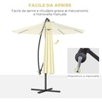 Outsunny 3x2.5m Garden Umbrella with Tilting Arm and Crank Handle, Beige