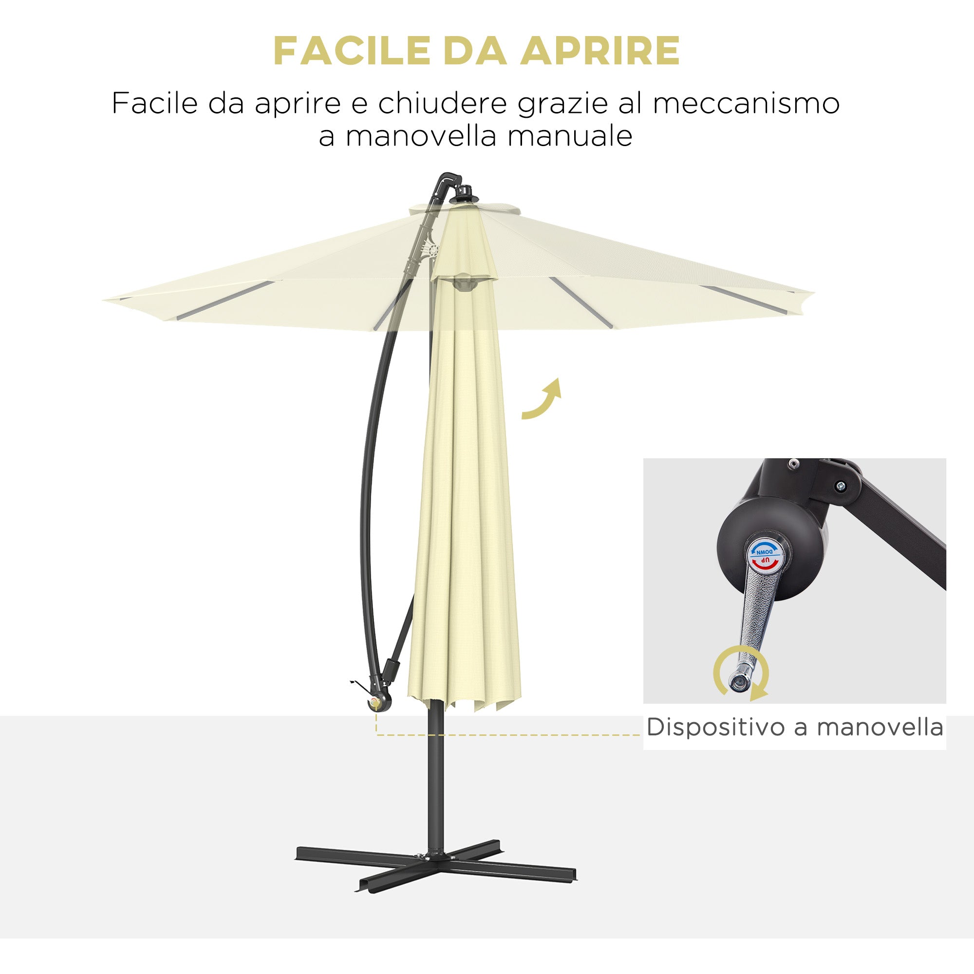 Outsunny 3x2.5m Garden Umbrella with Tilting Arm and Crank Handle, Beige