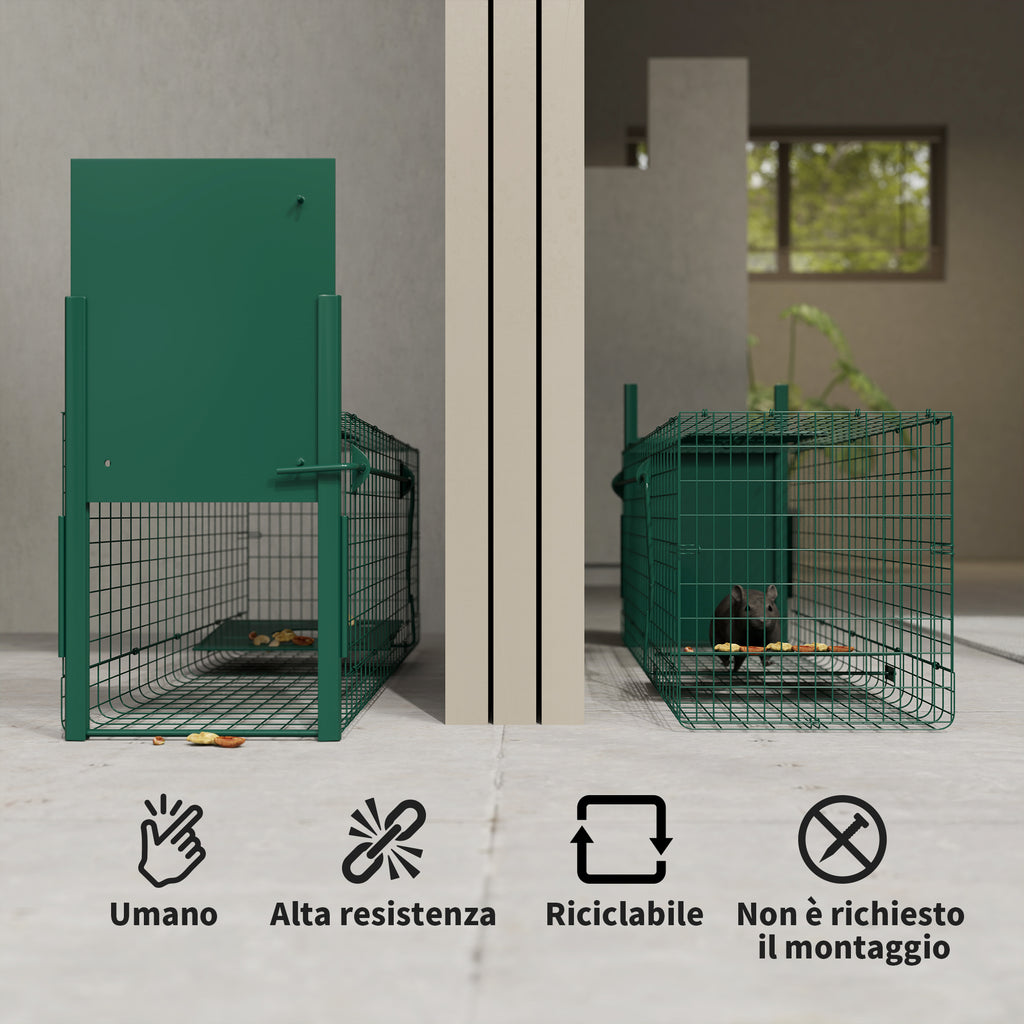 Outsunny Small Animal Cage Trap with One Door and Handle, 100x25x28cm cm, Dark Green