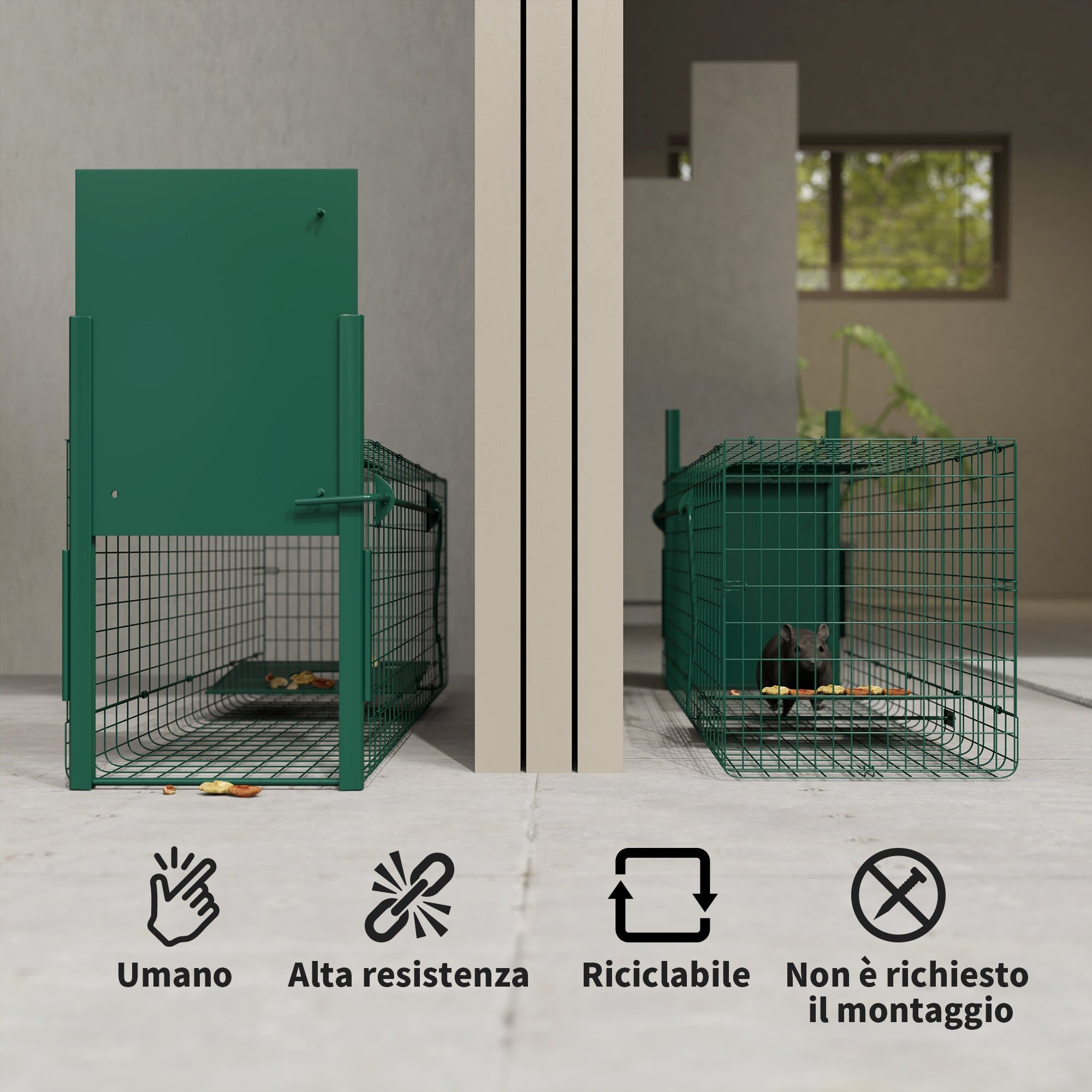 Outsunny Small Animal Cage Trap with One Door and Handle, 100x25x28cm cm, Dark Green