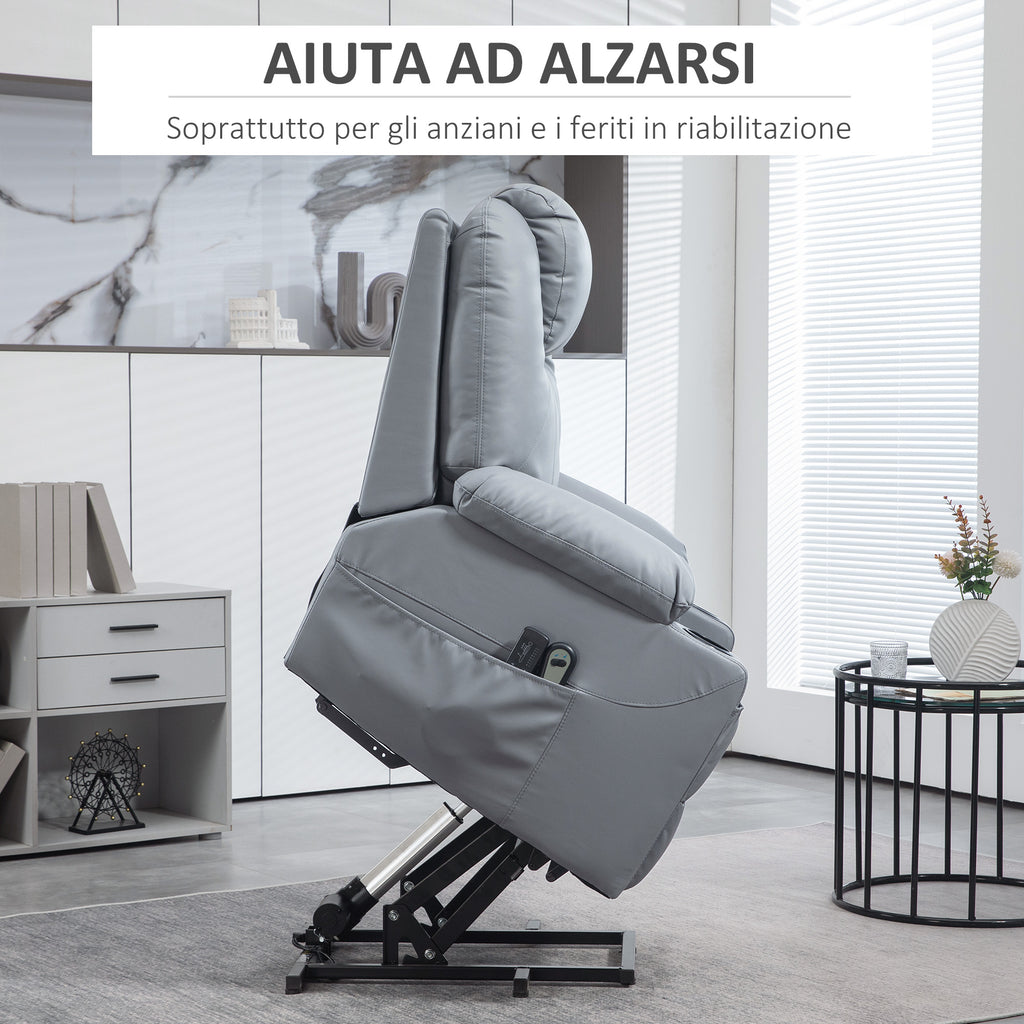 Lift Chair Reclining up to 135° with 8 Massage Points, Remote Control and Footrest, 88x99x106 cm, Grey