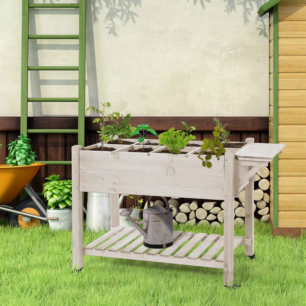 Outsunny 8-Section Outdoor Planter with Side Shelf and Fir Wood Shelf, 123x54x87 cm, Wood