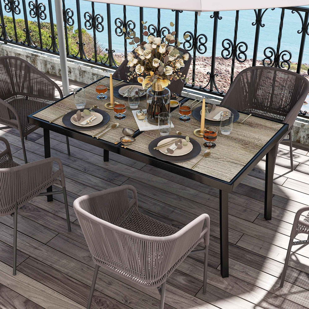 Outsunny Garden and Outdoor Dining Table, Wood Effect Top, 145x85 cm