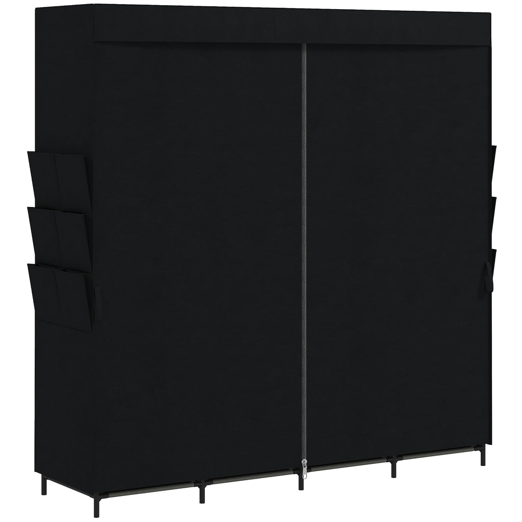 HOMCOM Space-Saving Fabric Wardrobe with 5 Rods, 4 Shelves, 6 Side Pockets, 170x45x167 cm, Black