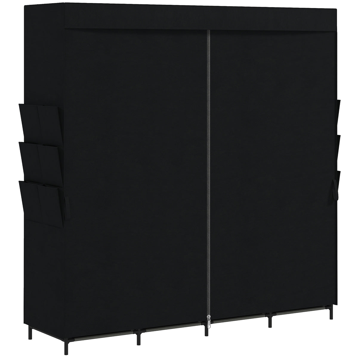 HOMCOM Space-Saving Fabric Wardrobe with 5 Rods, 4 Shelves, 6 Side Pockets, 170x45x167 cm, Black
