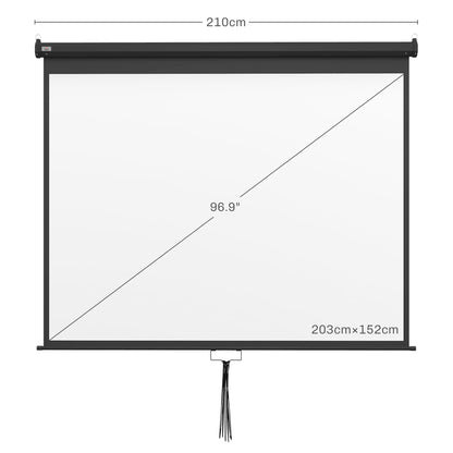 Projector Screen 100" Adjustable  with Ceiling and Wall Mount, 4:3 Format, 203x152cm, Black and White