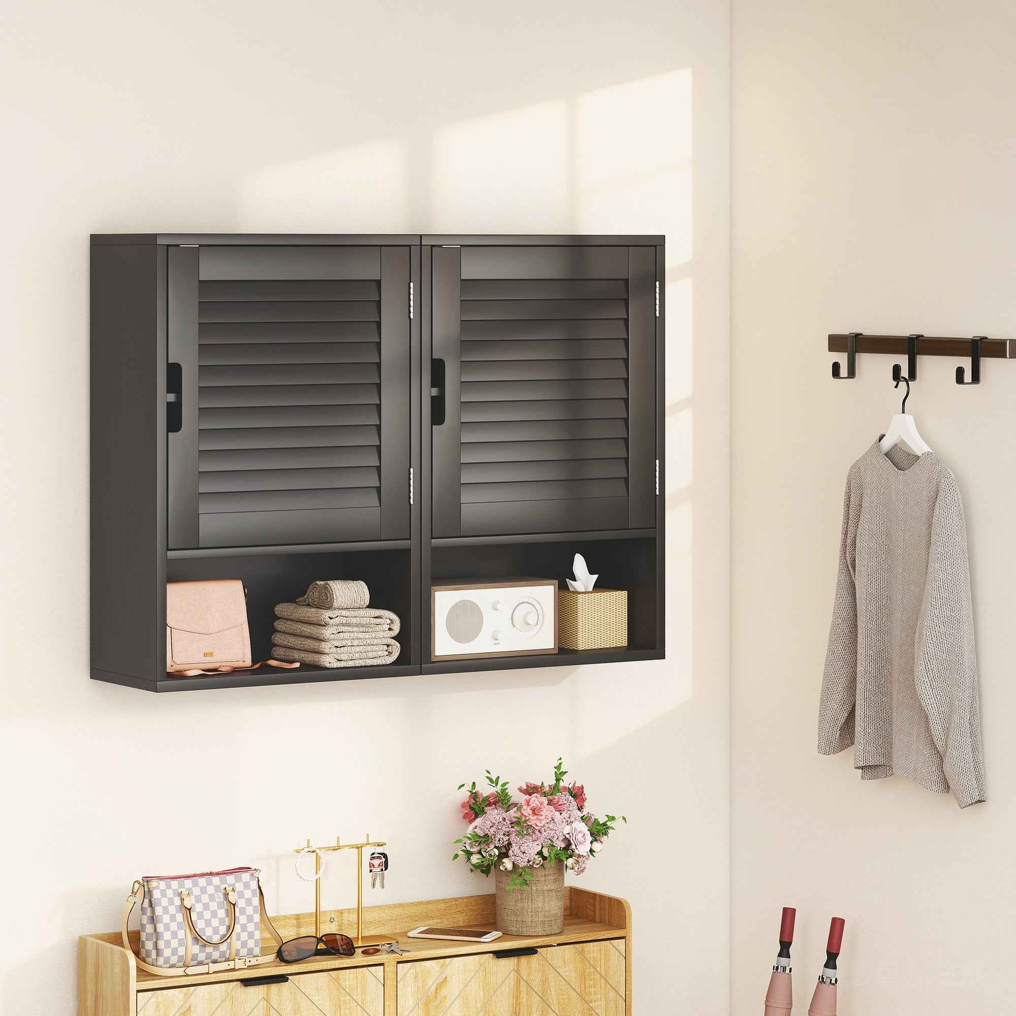 HOMCOM Wall-Mounted Bathroom Cabinet with Adjustable Shelf and Soft-Close Door, 40x20x60 cm, Black