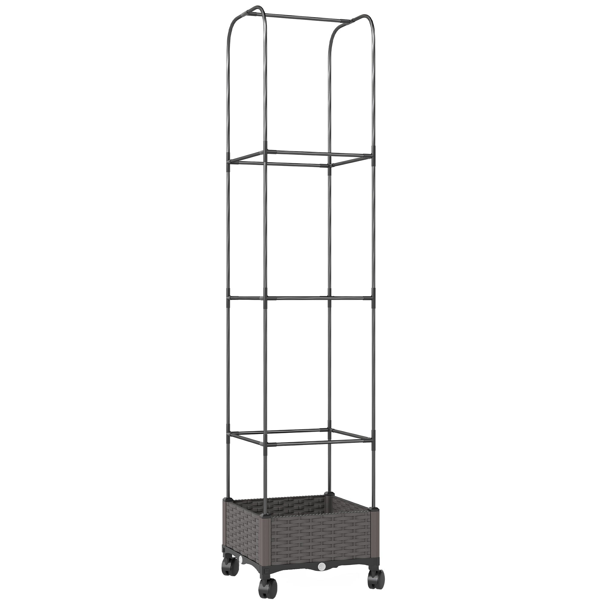Outsunny 185cm Raised Trellis Planter with Drainage Holes and 4 Wheels, PE and PP Coated Metal, Black
