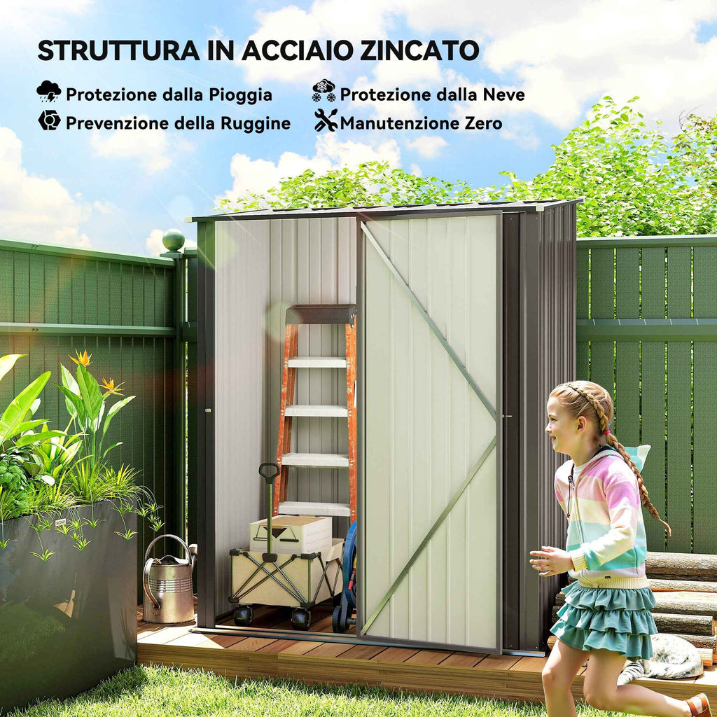 Outsunny Steel Garden Shed with Latch, 161.5 x 94.5 x 196 cm, Light Grey