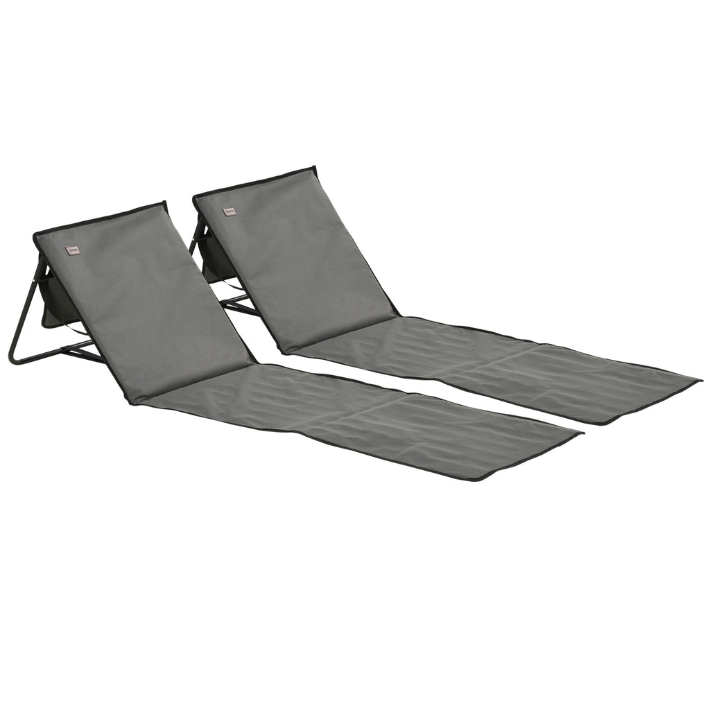 Outsunny Set of 2 Adjustable Folding Deck Chairs with Pocket, 142x51x40 cm, Grey