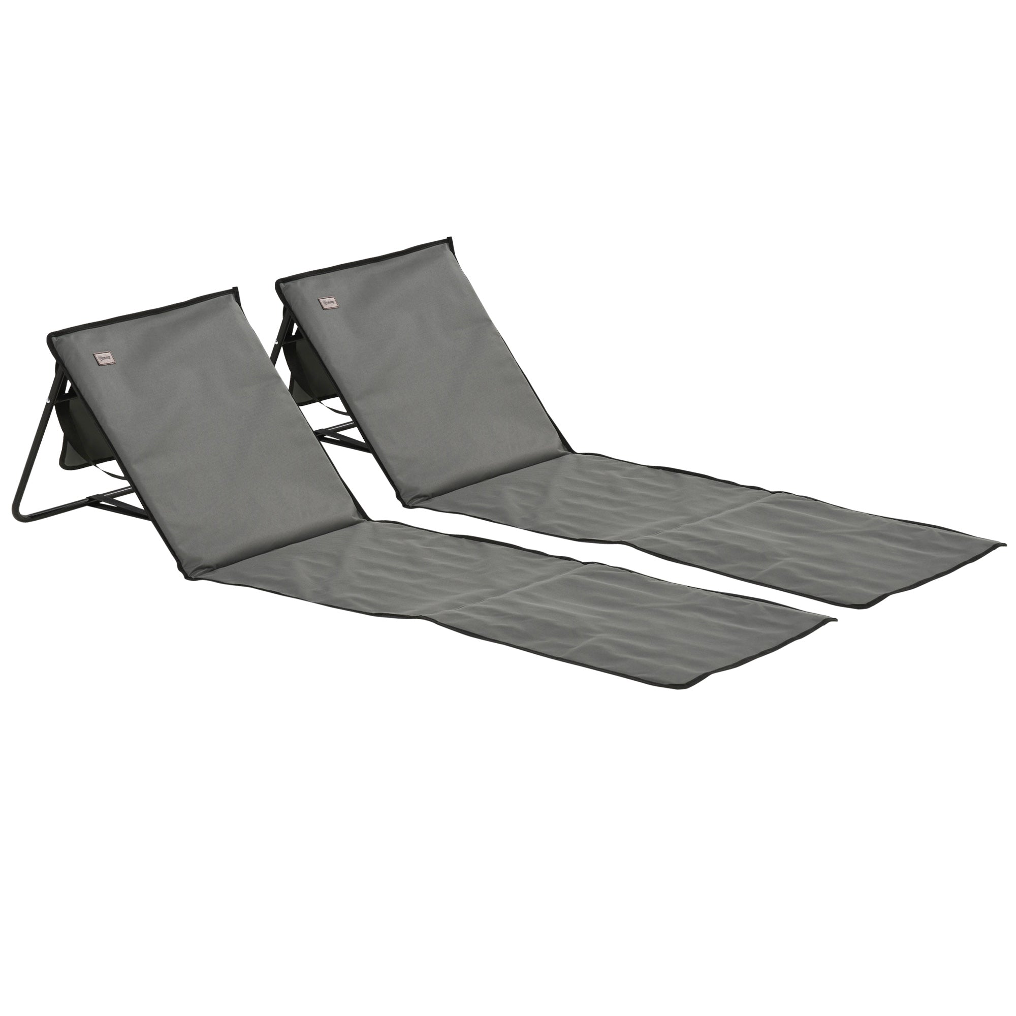 Outsunny Set of 2 Adjustable Folding Deck Chairs with Pocket, 142x51x40 cm, Grey