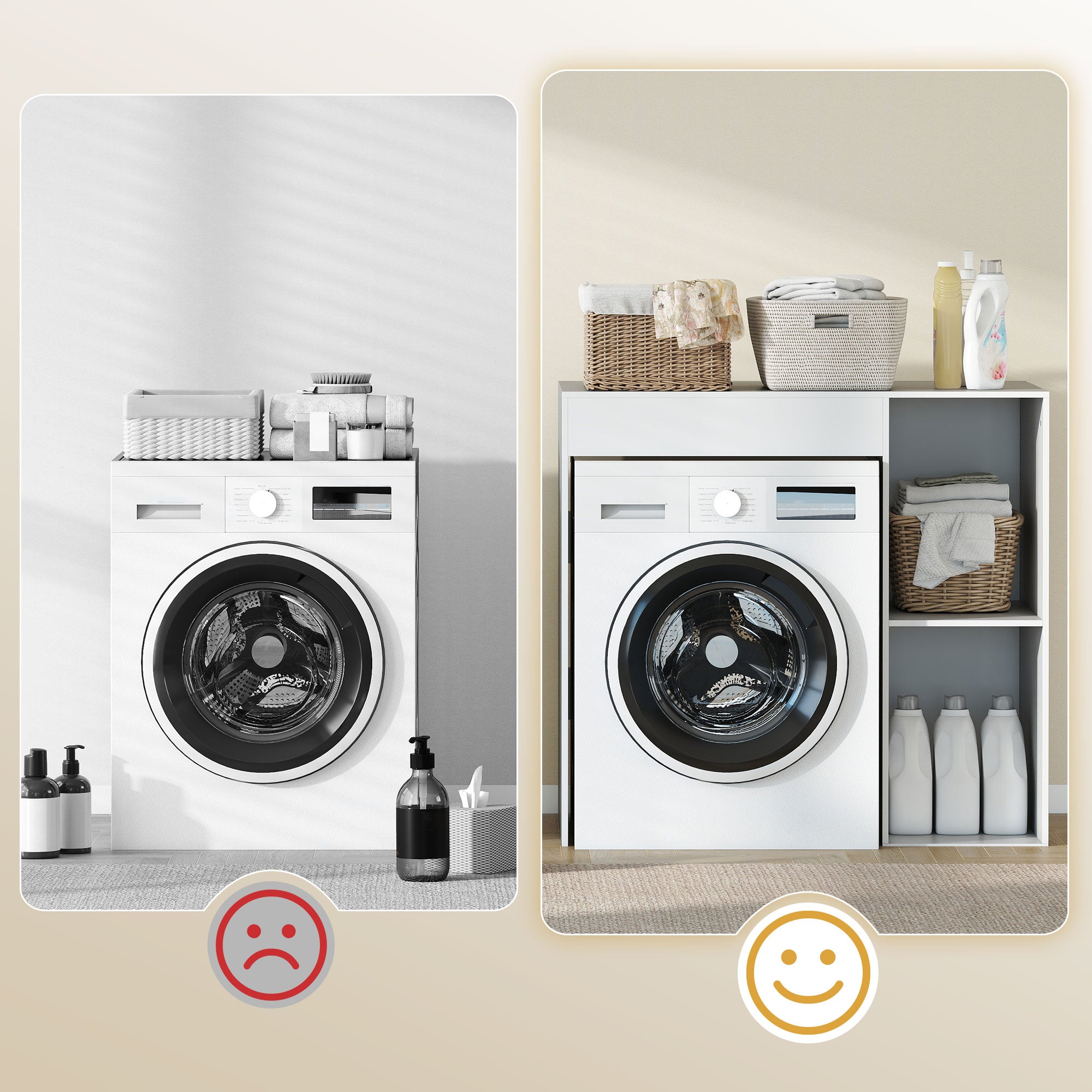 Freestanding Washing Machine Cabinet with 2 Open Shelves, 96x60x95 cm, White