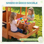 Wooden Playhouse, Indoor/Outdoor Playhouse for Children Ages 3-8 with Table and Benches, Brown