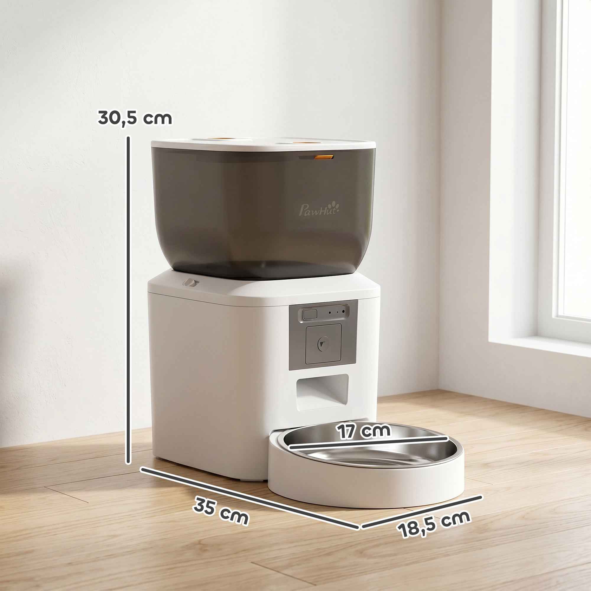 PawHut Automatic Cat and Dog Food Dispenser 4L WiFi 2.4G, App Control with Camera, Bowl, White