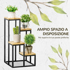 4-Tier Metal and Wood Plant Shelf for Indoor and Outdoor, 34x34x66cm